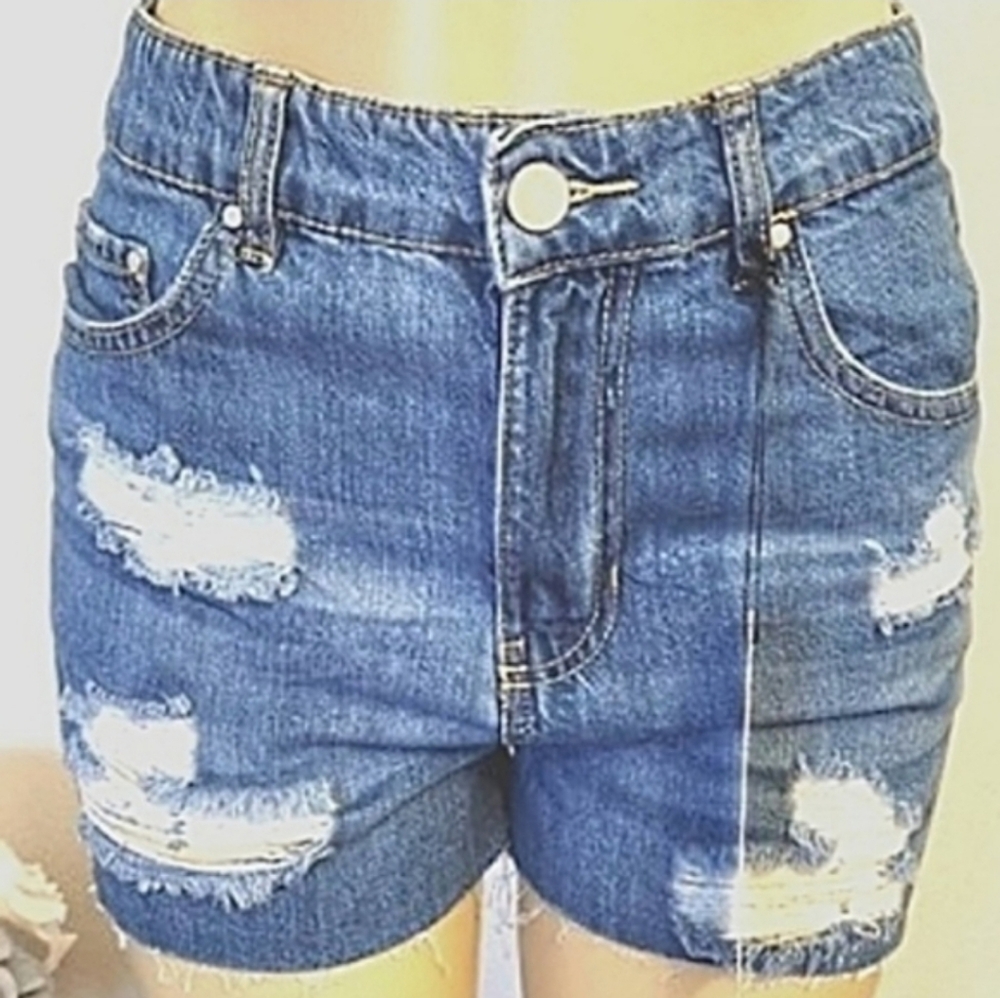 New! Women's Distressed Blue Denim Shorts